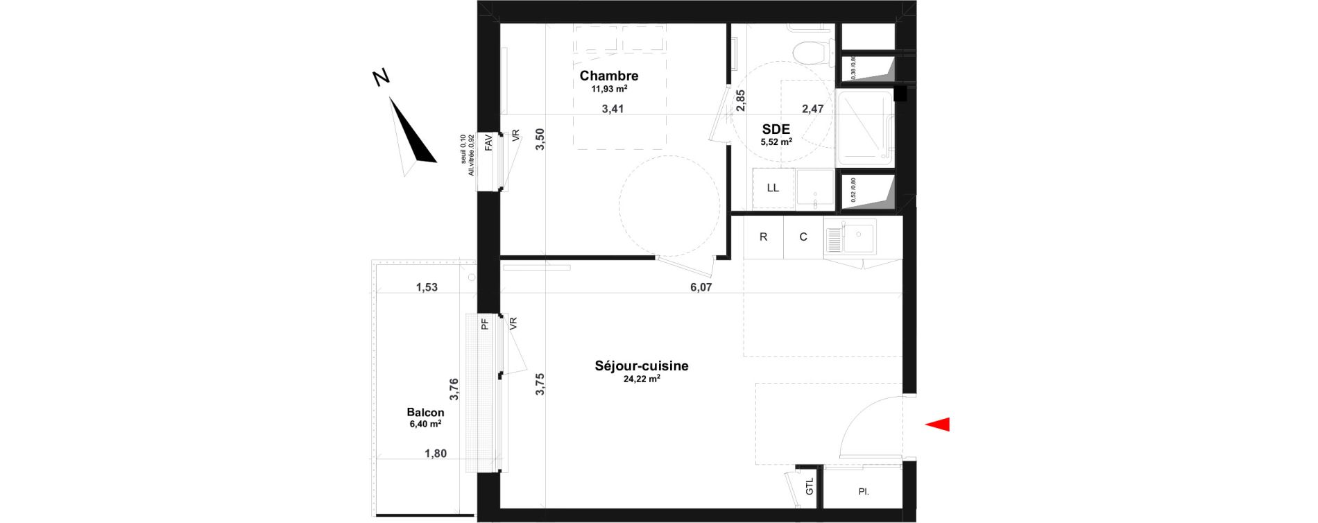 Appartement T2 de 41,67 m2 &agrave; Fleury-Sur-Orne Centre