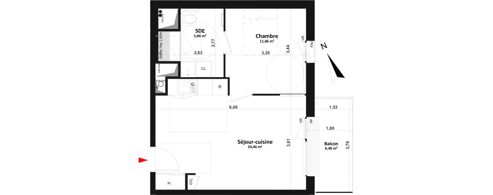 Appartement T2 de 41,38 m2 &agrave; Fleury-Sur-Orne Centre