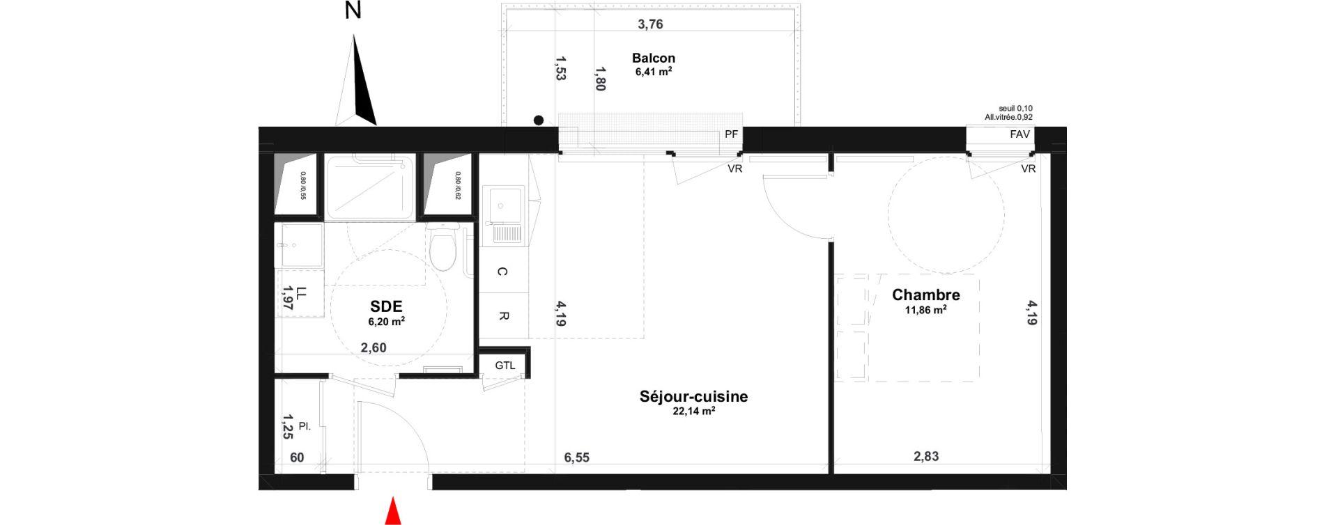 Appartement T2 de 40,20 m2 &agrave; Fleury-Sur-Orne Centre