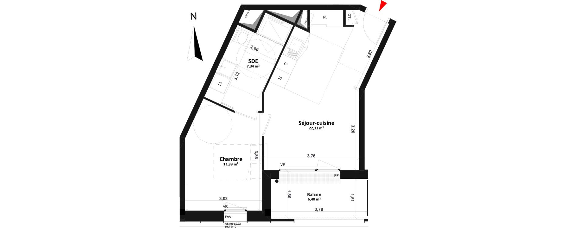 Appartement T2 de 41,56 m2 &agrave; Fleury-Sur-Orne Centre