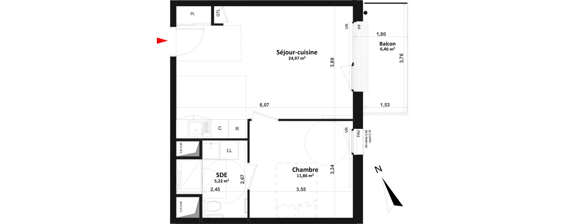 Appartement T2 de 42,05 m2 &agrave; Fleury-Sur-Orne Centre