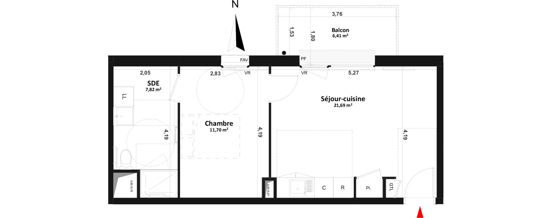 Appartement T2 de 41,21 m2 &agrave; Fleury-Sur-Orne Centre