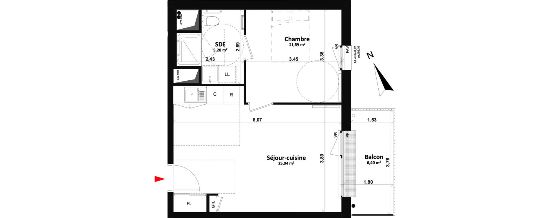 Appartement T2 de 41,83 m2 &agrave; Fleury-Sur-Orne Centre