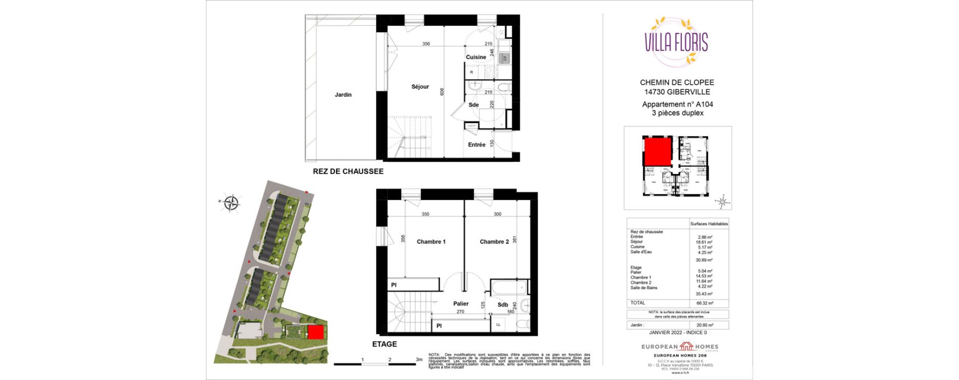 Duplex T3 de 66,32 m2 &agrave; Giberville Centre