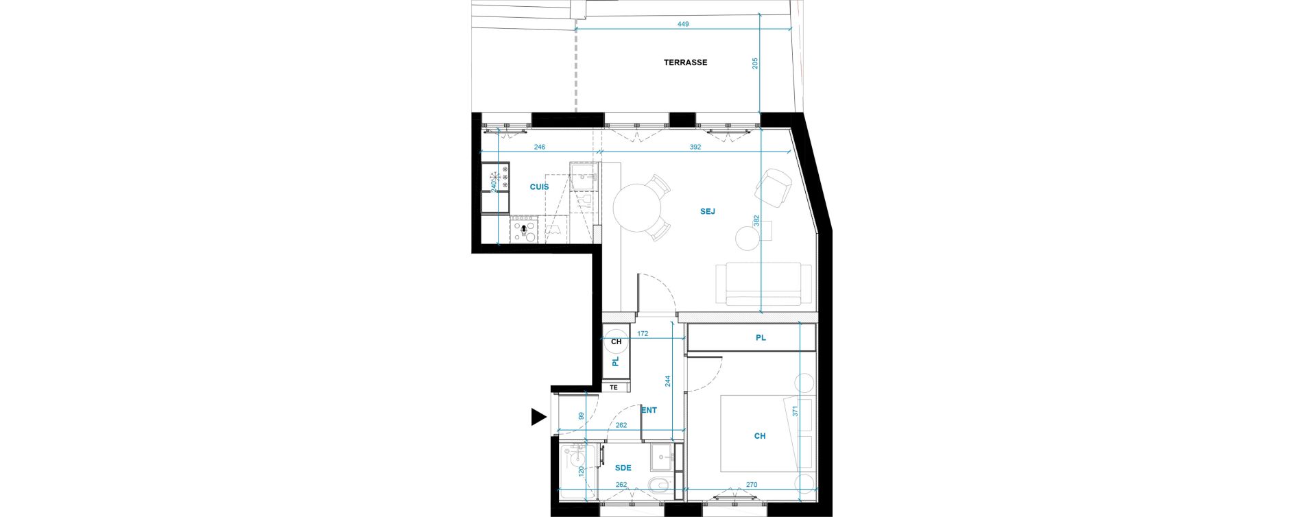 Appartement T2 de 39,90 m2 &agrave; Honfleur Centre