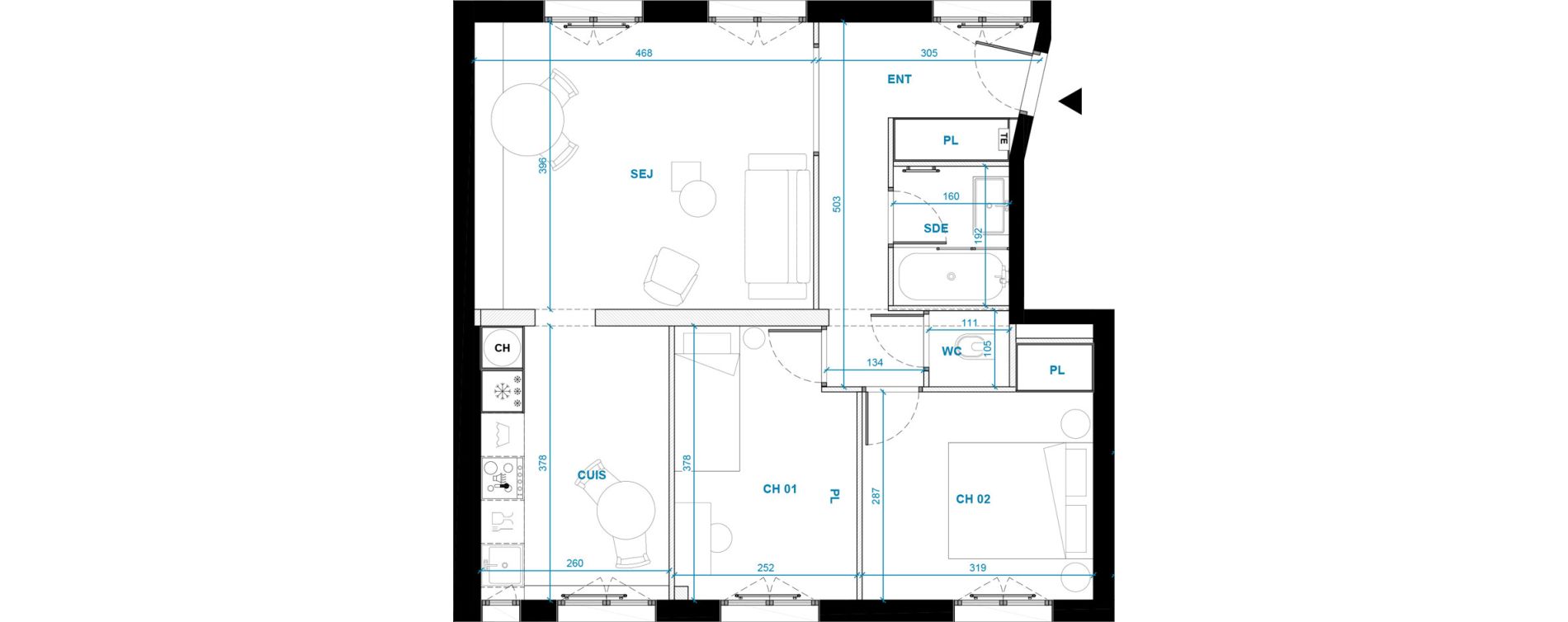 Appartement T3 de 60,30 m2 &agrave; Honfleur Centre