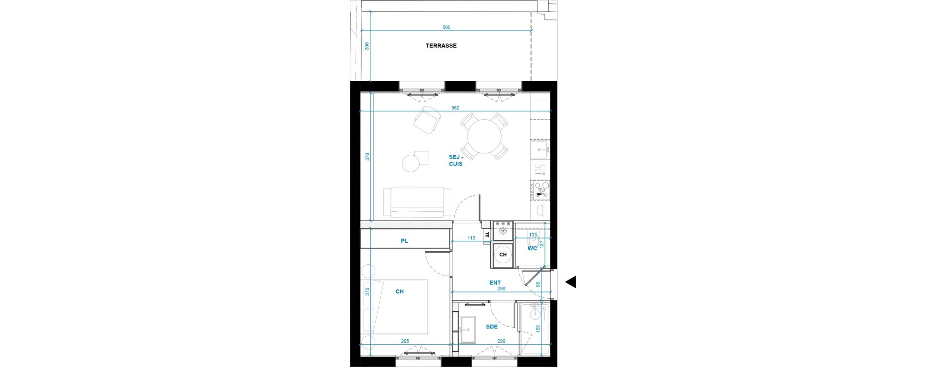 Appartement T2 de 41,80 m2 &agrave; Honfleur Centre