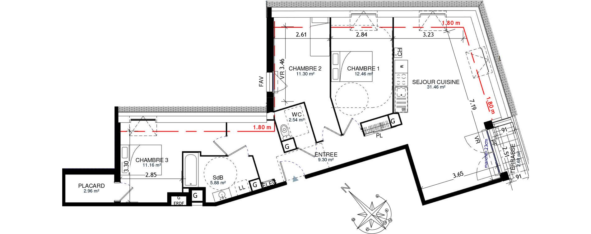 Appartement T4 de 87,02 m2 &agrave; Honfleur Centre