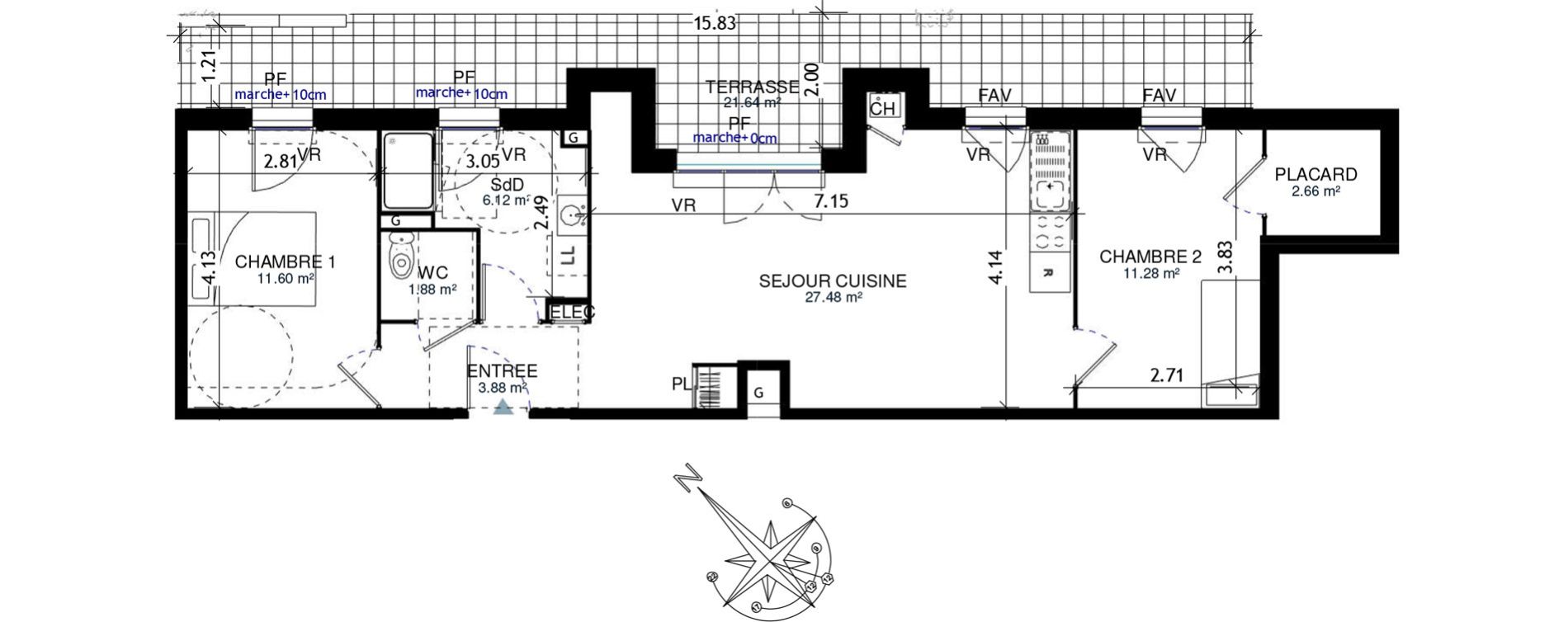 Appartement T3 de 64,90 m2 &agrave; Honfleur Centre