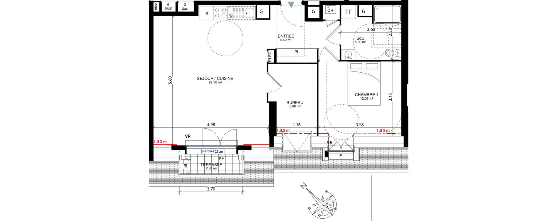 Appartement T2 bis de 59,60 m2 &agrave; Honfleur Centre