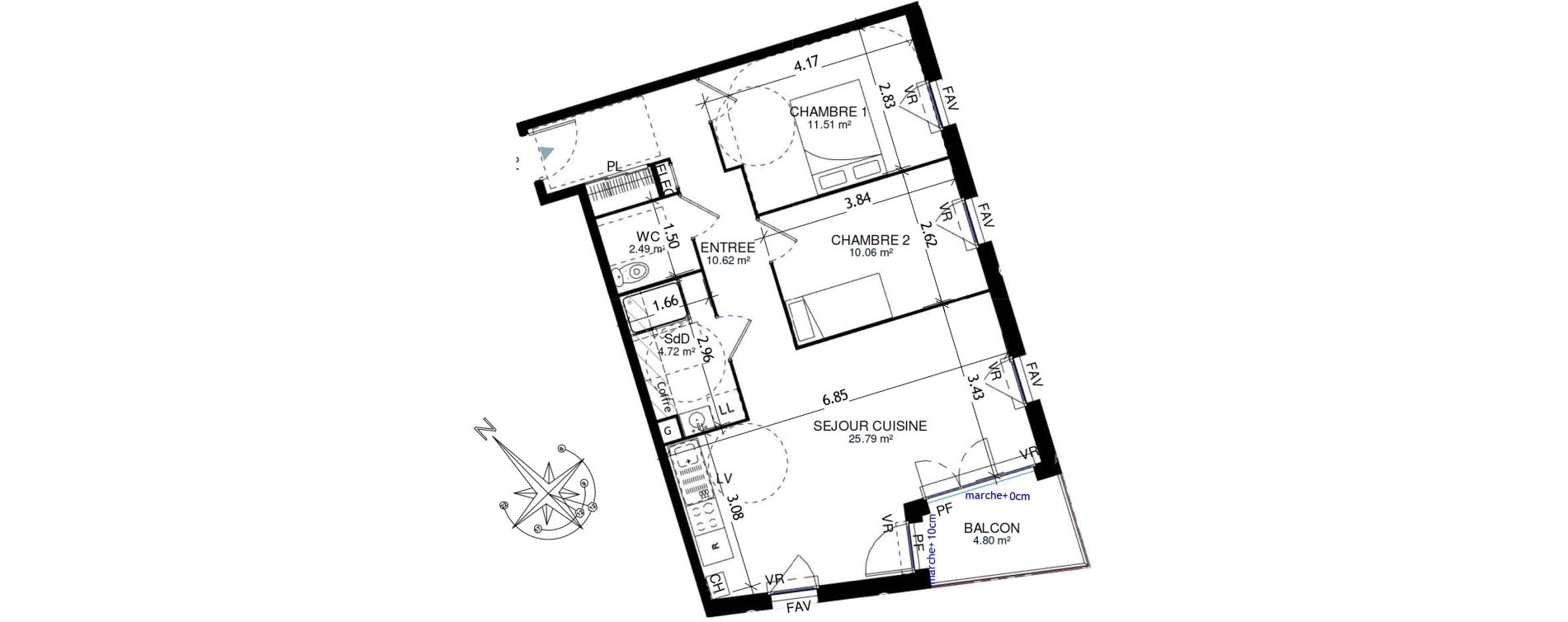 Appartement T3 de 65,19 m2 &agrave; Honfleur Centre