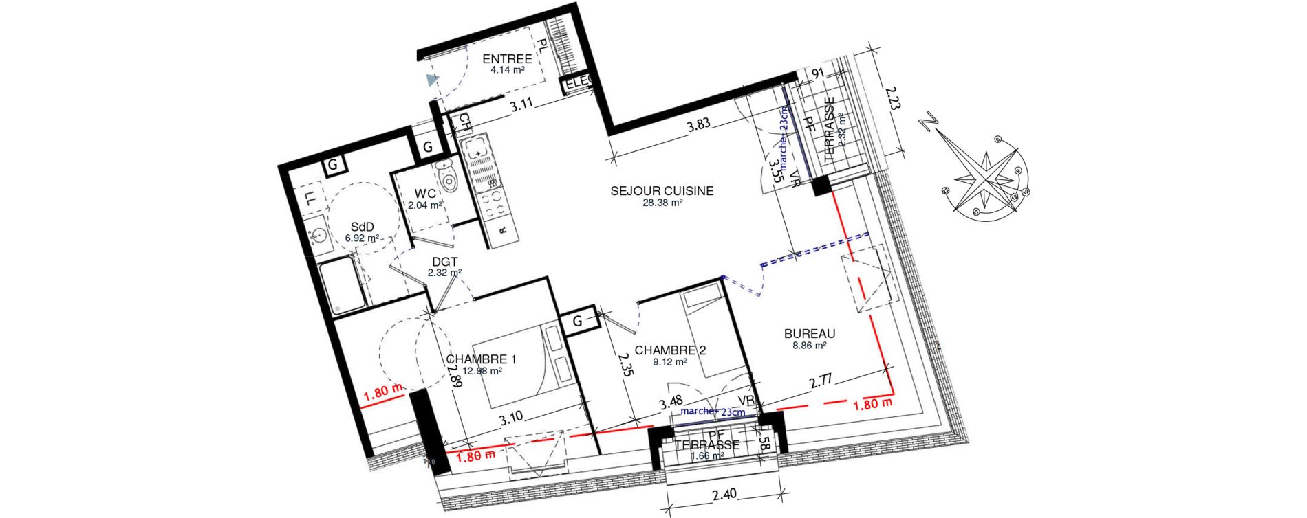 Appartement T3 bis de 74,76 m2 &agrave; Honfleur Centre