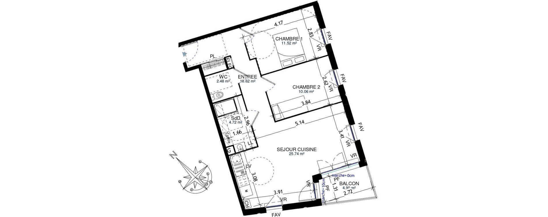Appartement T3 de 65,14 m2 &agrave; Honfleur Centre