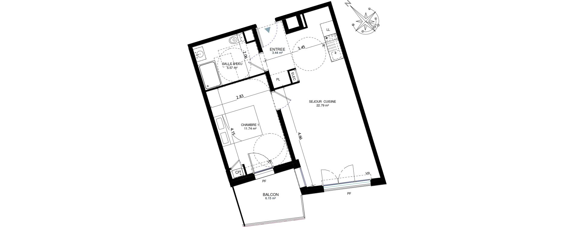 Appartement T2 de 43,56 m2 &agrave; Honfleur Centre