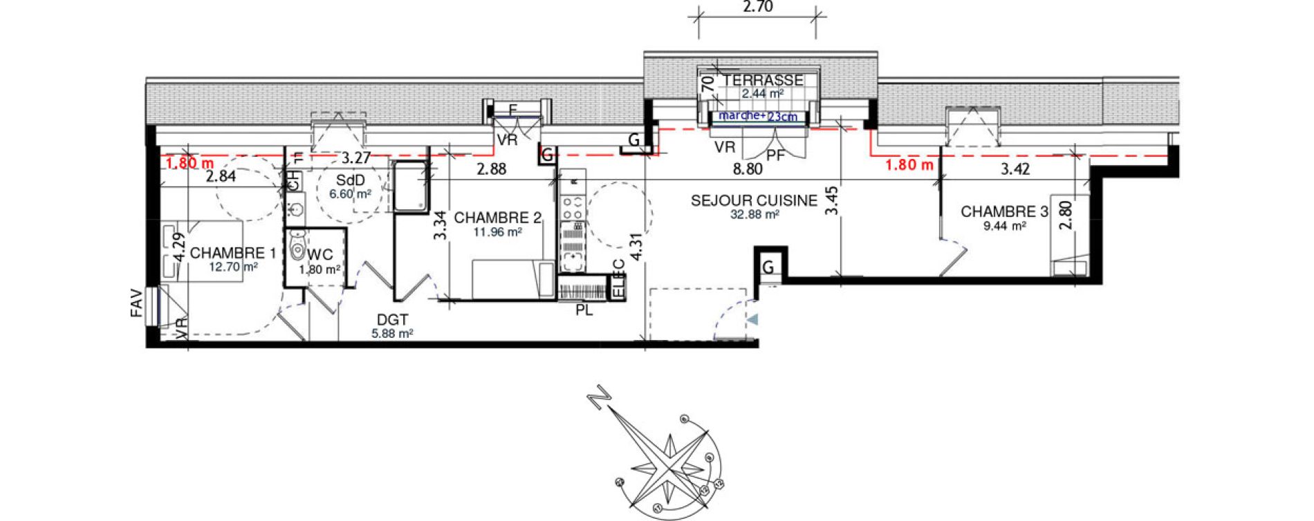 Appartement T4 de 81,26 m2 &agrave; Honfleur Centre