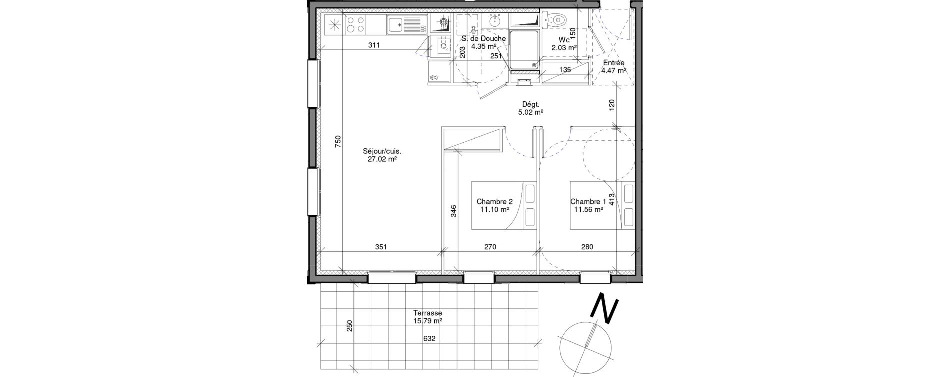 Appartement T3 de 65,55 m2 &agrave; Honfleur Centre