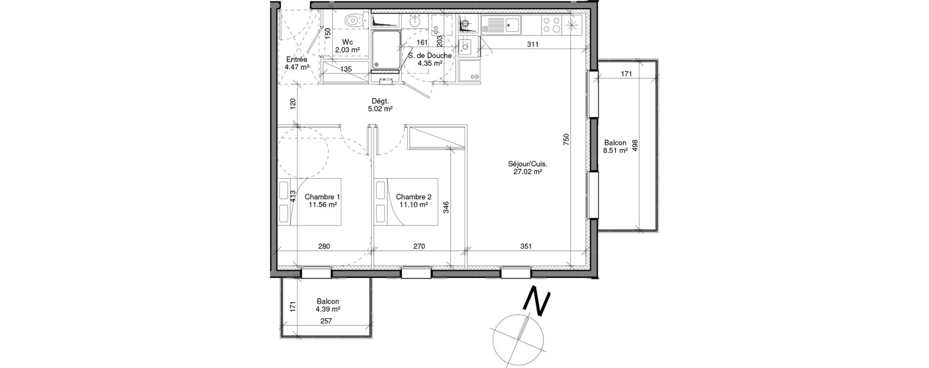 Appartement T3 de 65,55 m2 &agrave; Honfleur Centre