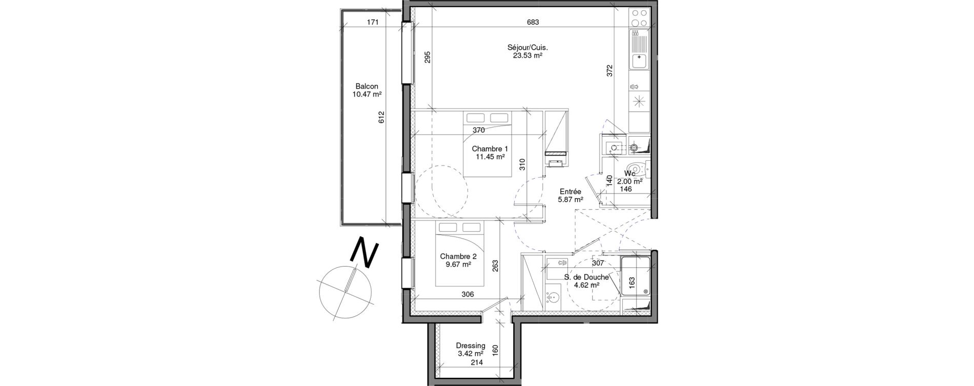Appartement T3 de 60,57 m2 &agrave; Honfleur Centre