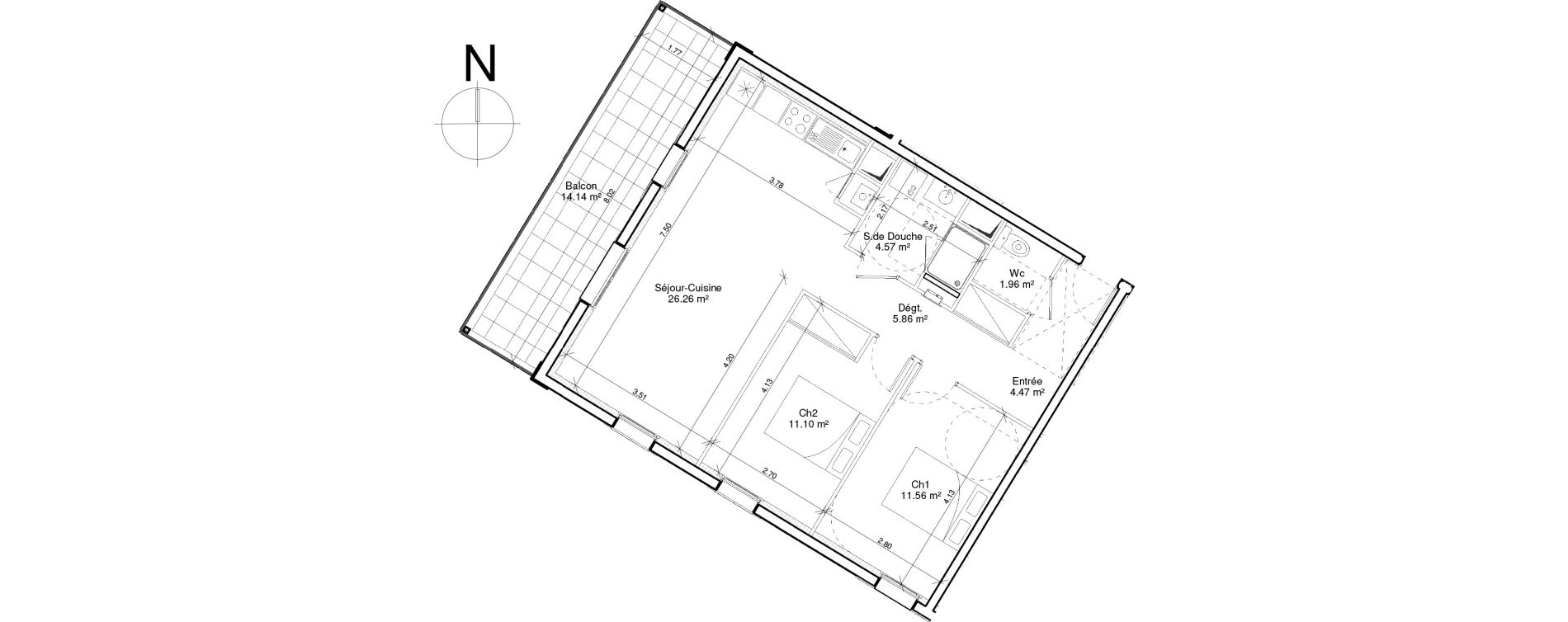 Appartement T3 de 65,79 m2 &agrave; Honfleur Centre
