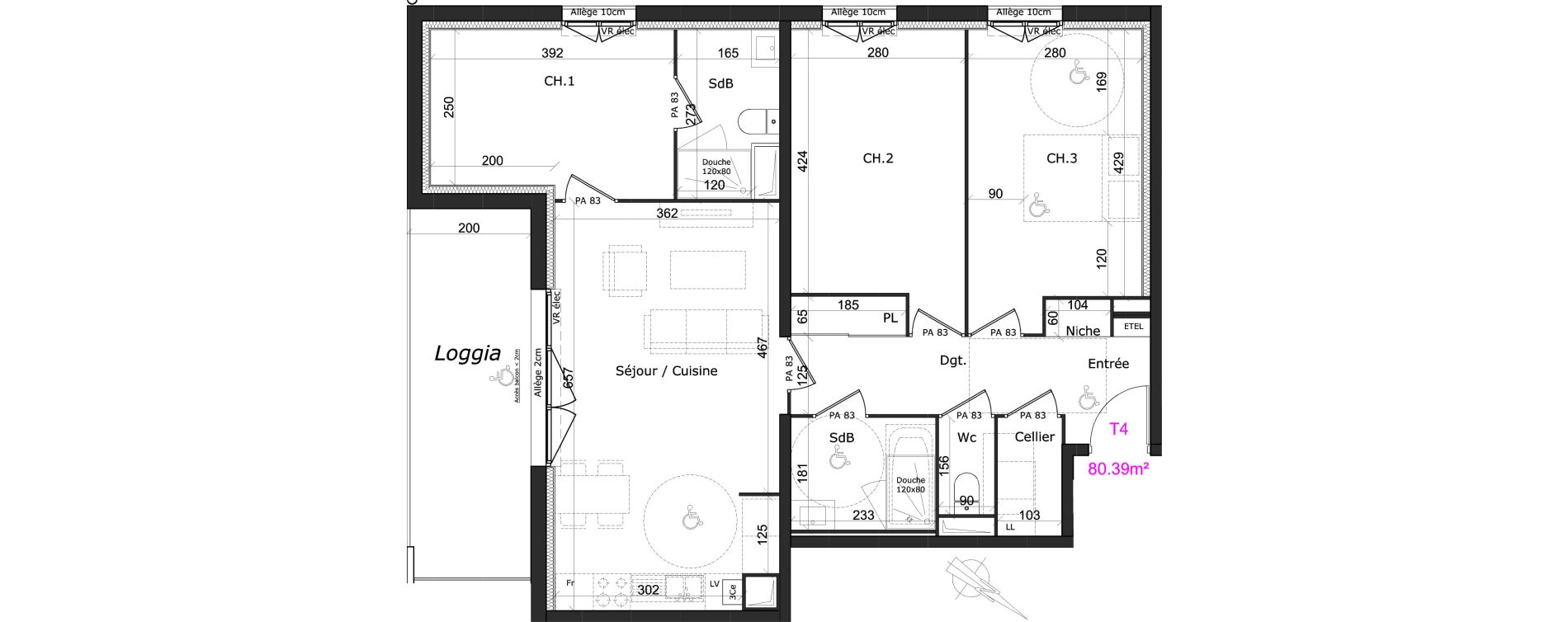 Appartement T4 de 80,39 m2 &agrave; Honfleur Centre