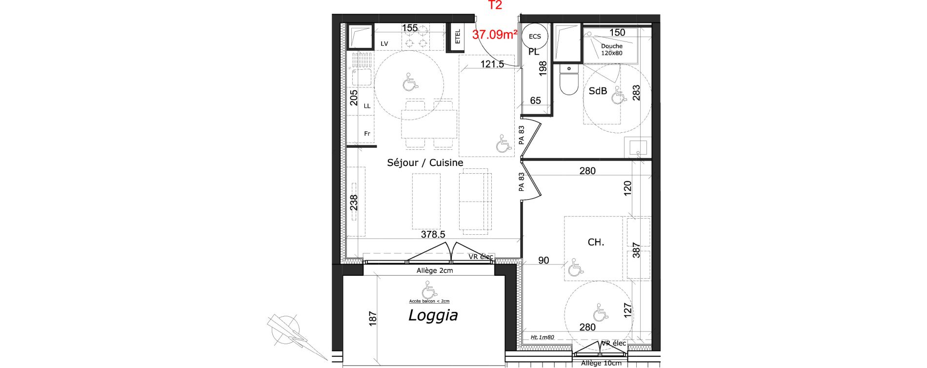 Appartement T2 de 37,09 m2 &agrave; Honfleur Centre