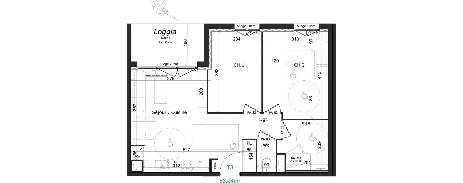Appartement T3 de 53,24 m2 &agrave; Honfleur Centre