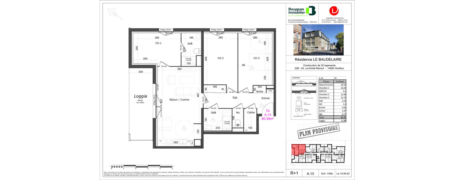 Appartement T4 de 79,97 m2 &agrave; Honfleur Centre
