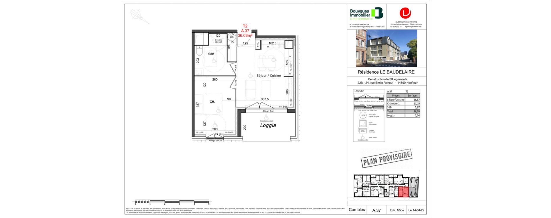 Appartement T2 de 35,96 m2 &agrave; Honfleur Centre