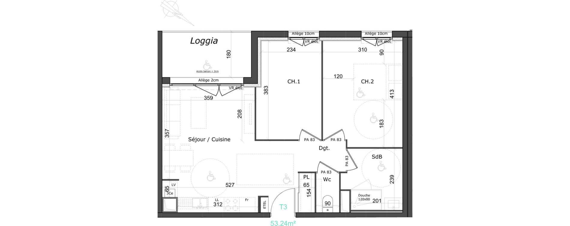 Appartement T3 de 53,24 m2 &agrave; Honfleur Centre