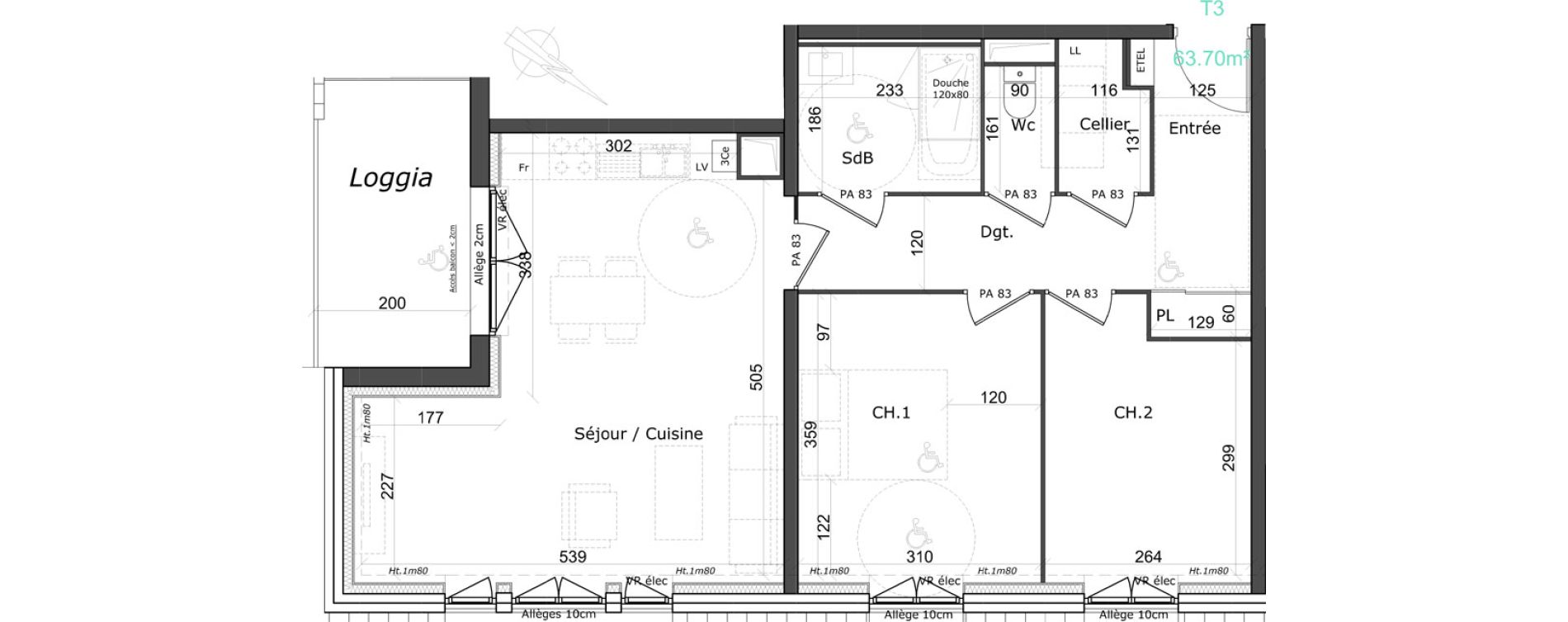 Appartement T3 de 63,70 m2 &agrave; Honfleur Centre