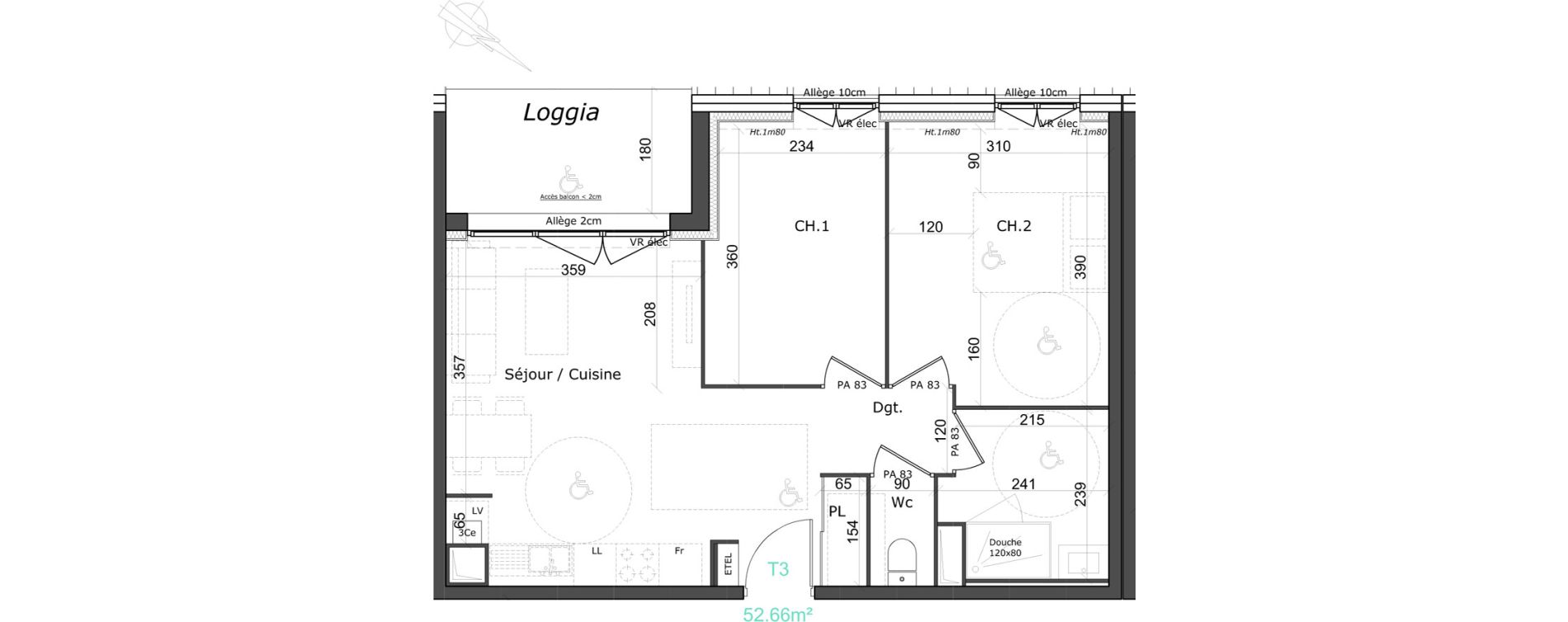 Appartement T3 de 52,65 m2 &agrave; Honfleur Centre
