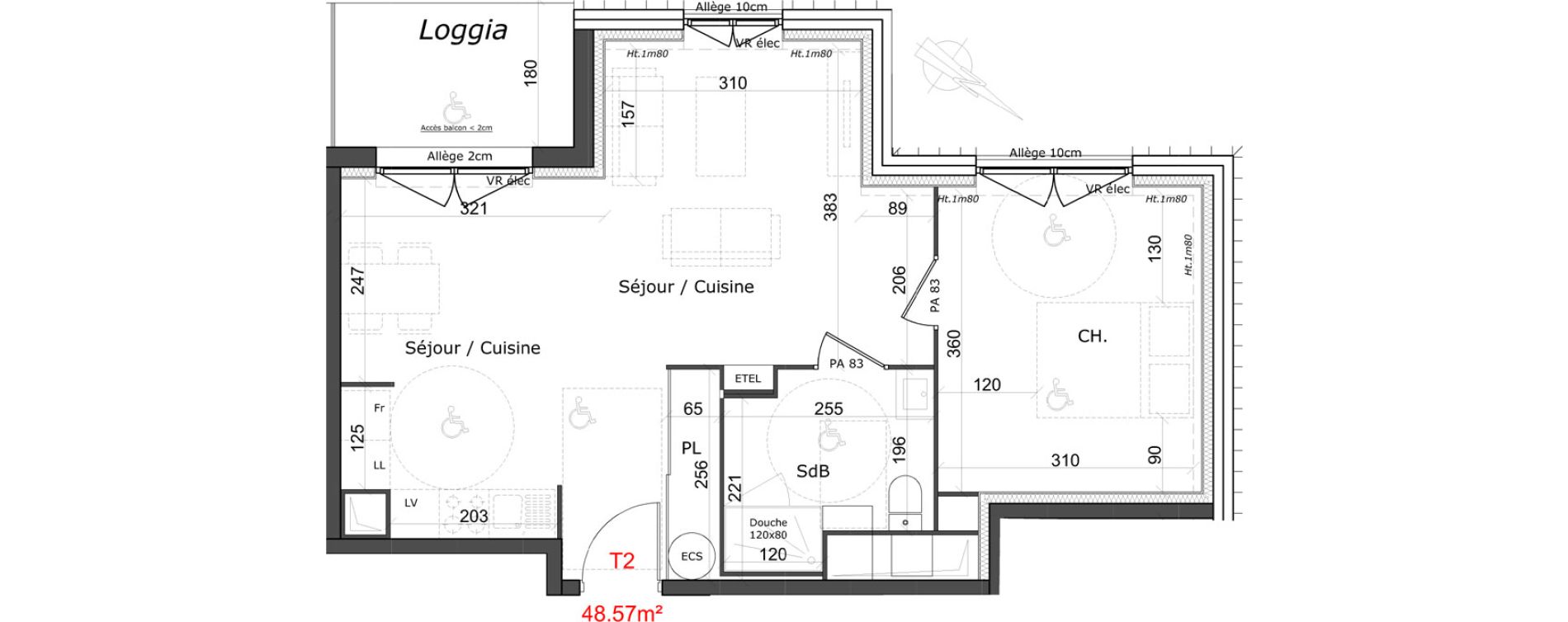 Appartement T2 de 48,57 m2 &agrave; Honfleur Centre