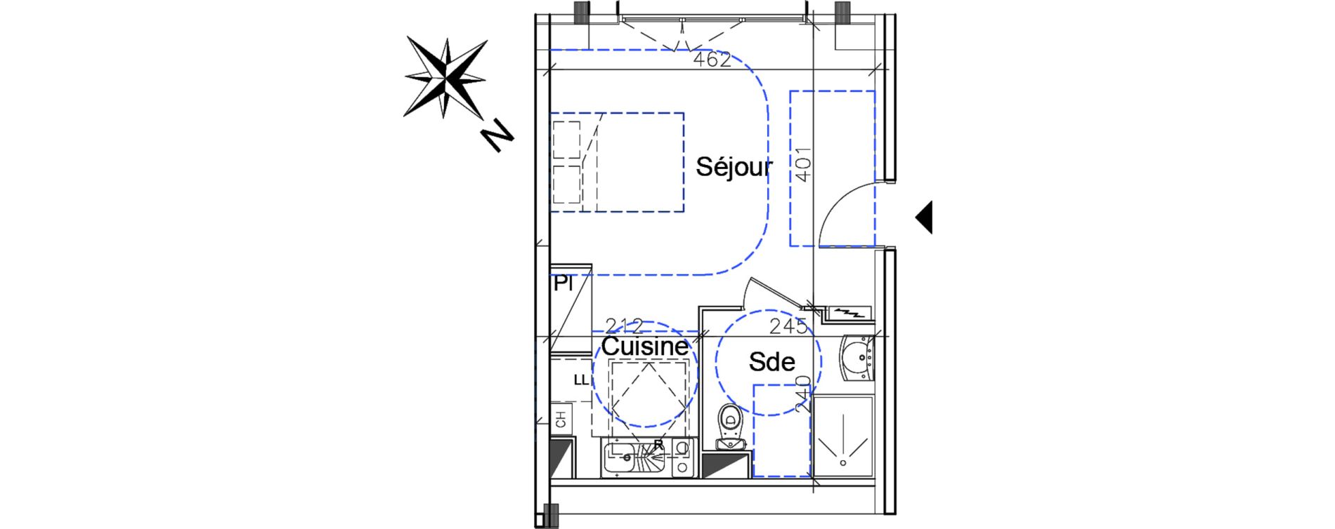 Appartement T1 de 28,60 m2 &agrave; Honfleur Centre