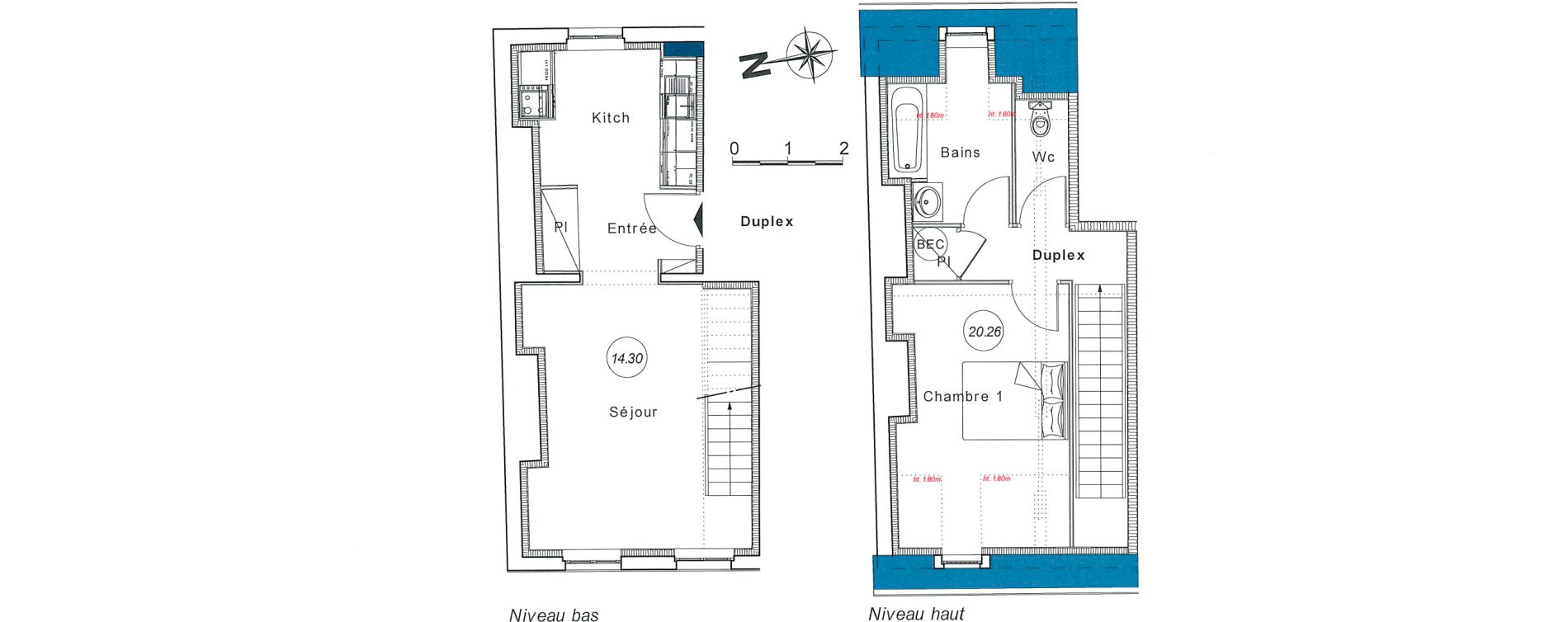 Duplex T2 de 55,00 m2 &agrave; Honfleur Centre