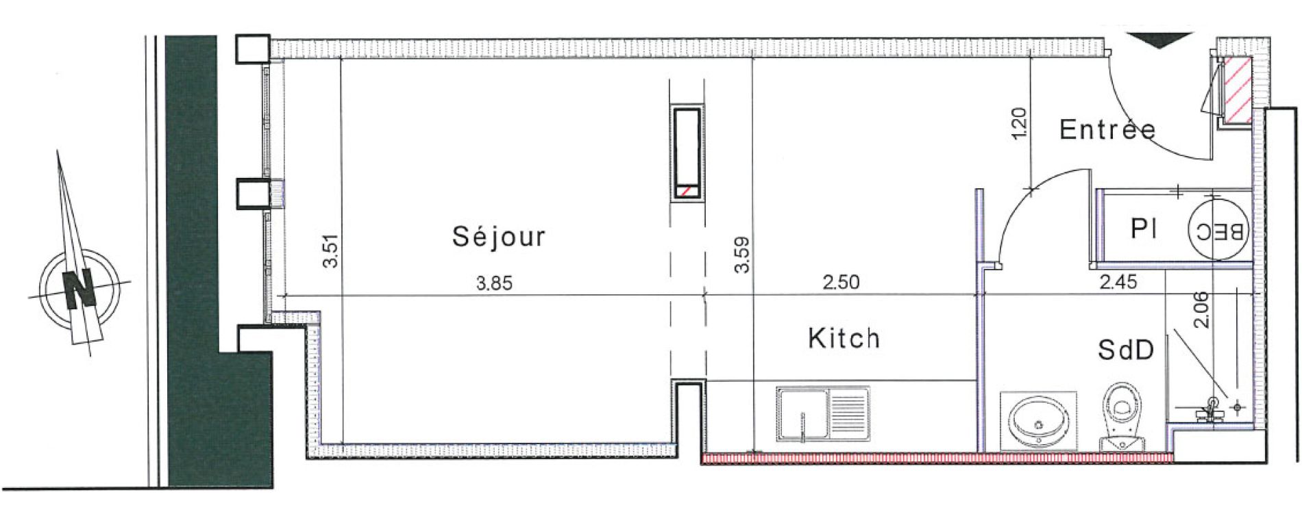 Appartement T2 de 30,30 m2 &agrave; Honfleur Centre