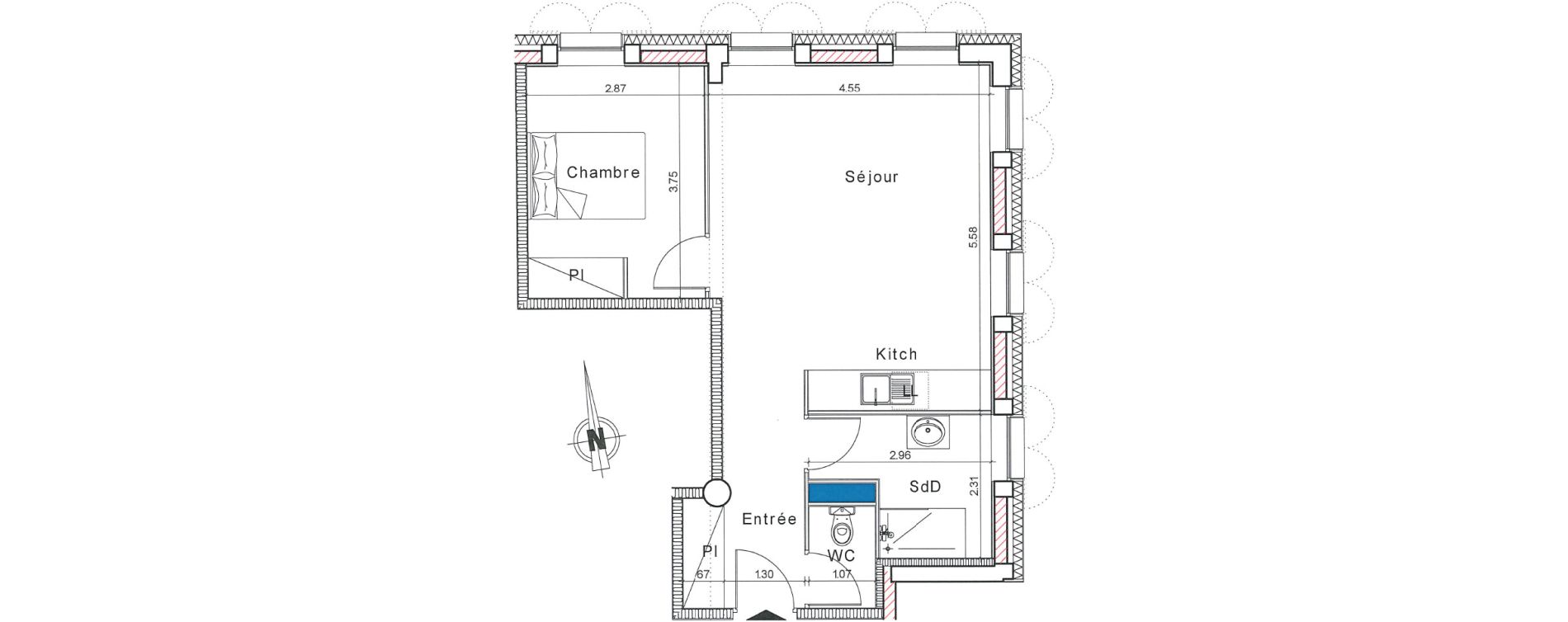 Appartement T2 de 47,65 m2 &agrave; Honfleur Centre