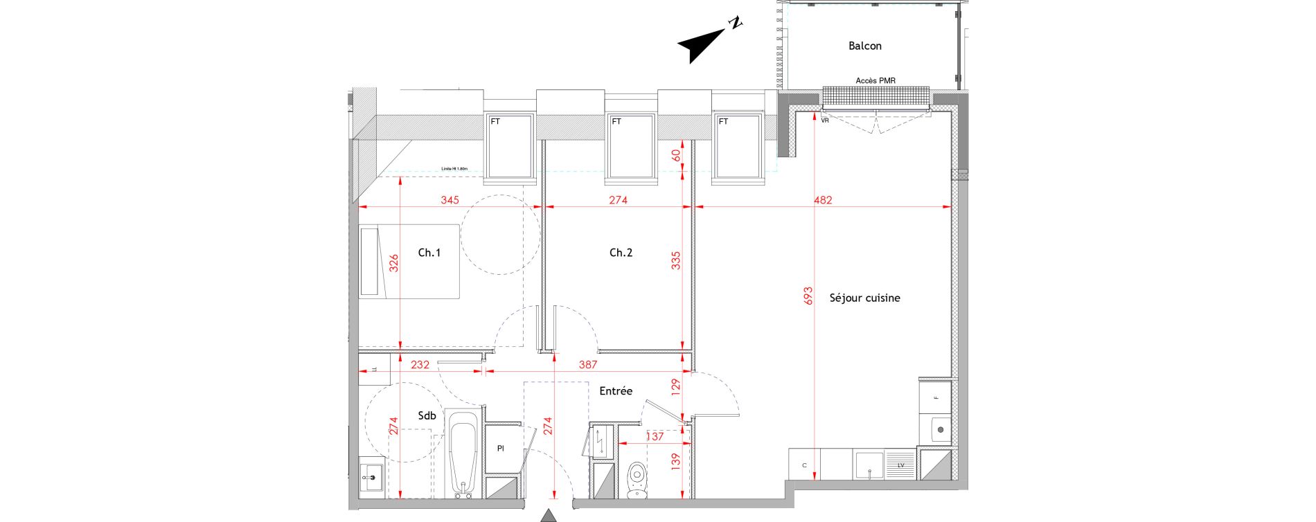 Appartement T3 de 67,89 m2 &agrave; Honfleur Centre