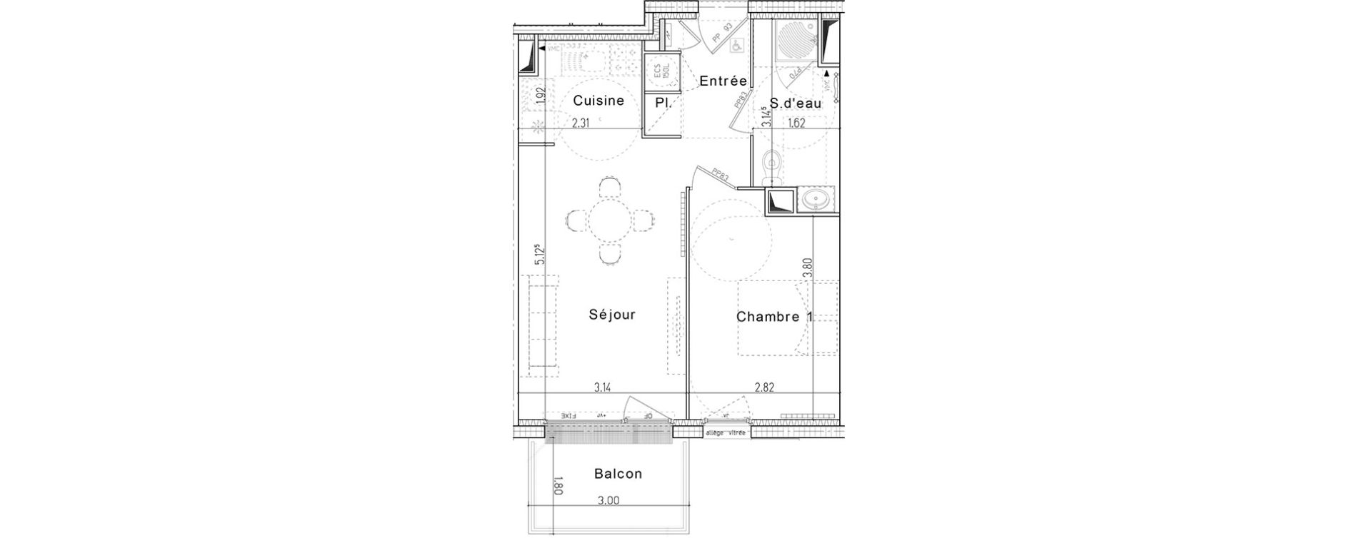 Appartement T2 de 42,02 m2 &agrave; Honfleur Centre