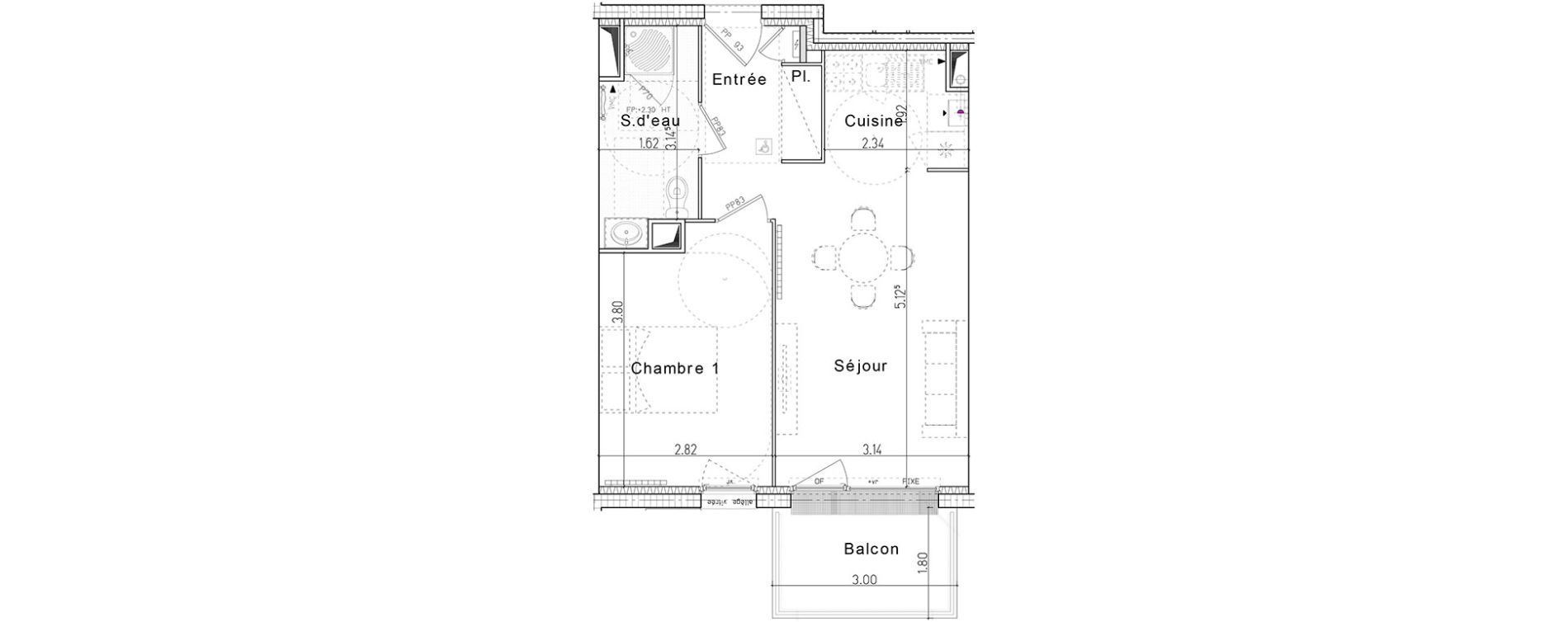 Appartement T2 de 42,06 m2 &agrave; Honfleur Centre