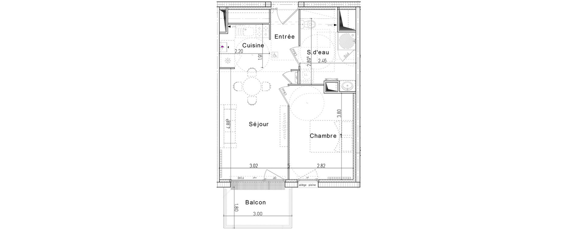 Appartement T2 de 40,34 m2 &agrave; Honfleur Centre