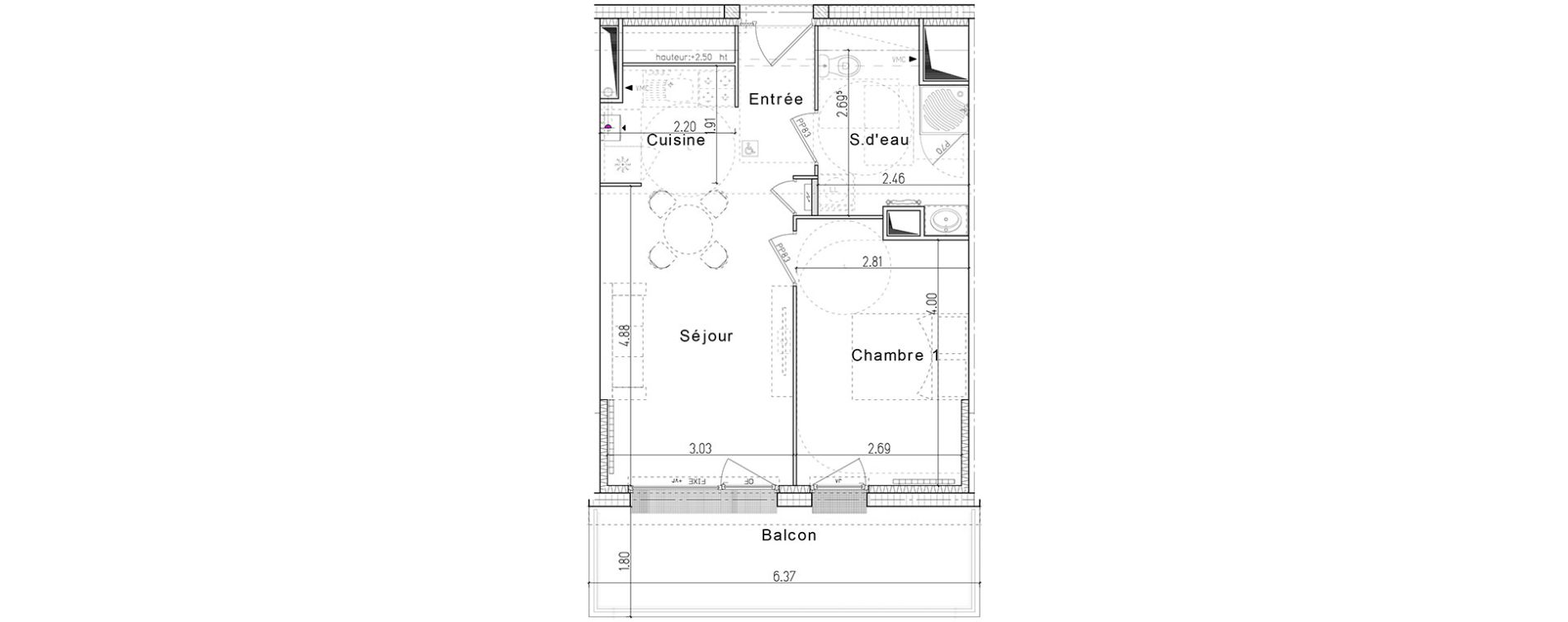 Appartement T2 de 40,42 m2 &agrave; Honfleur Centre