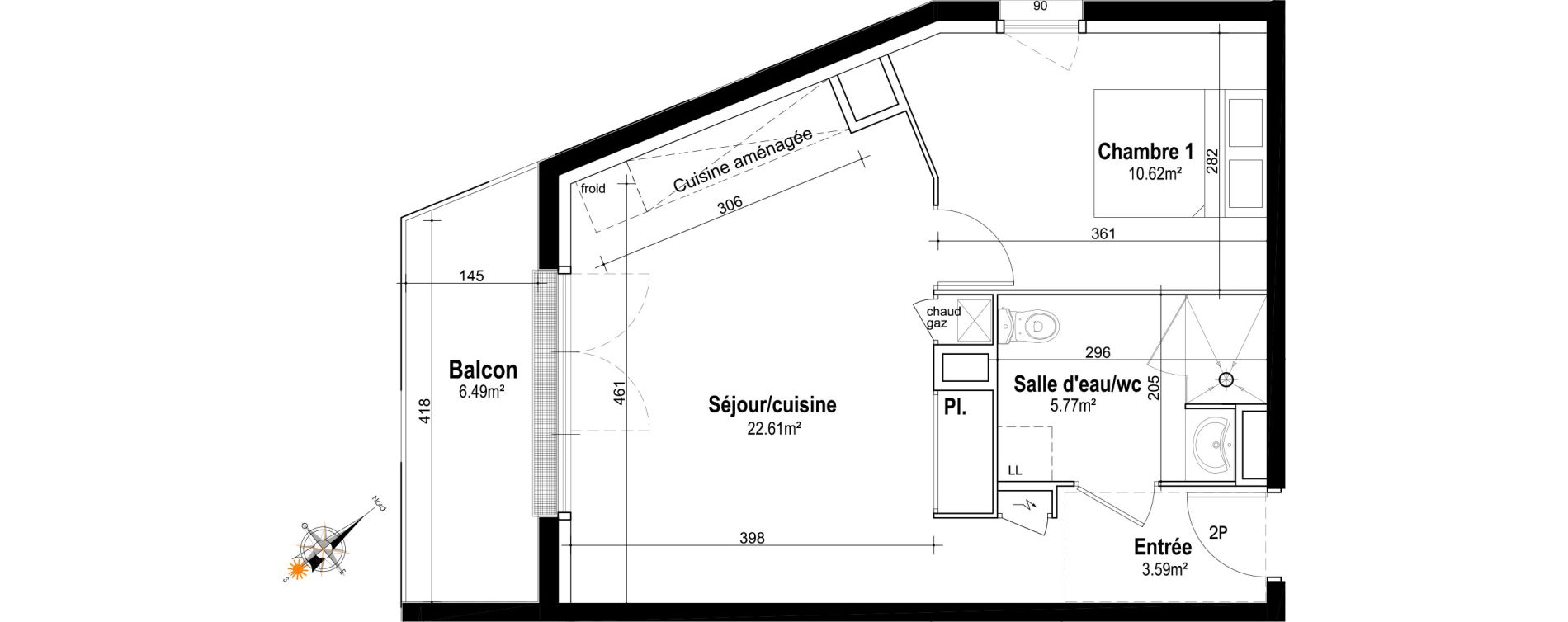 Appartement T2 de 42,59 m2 &agrave; Honfleur Centre