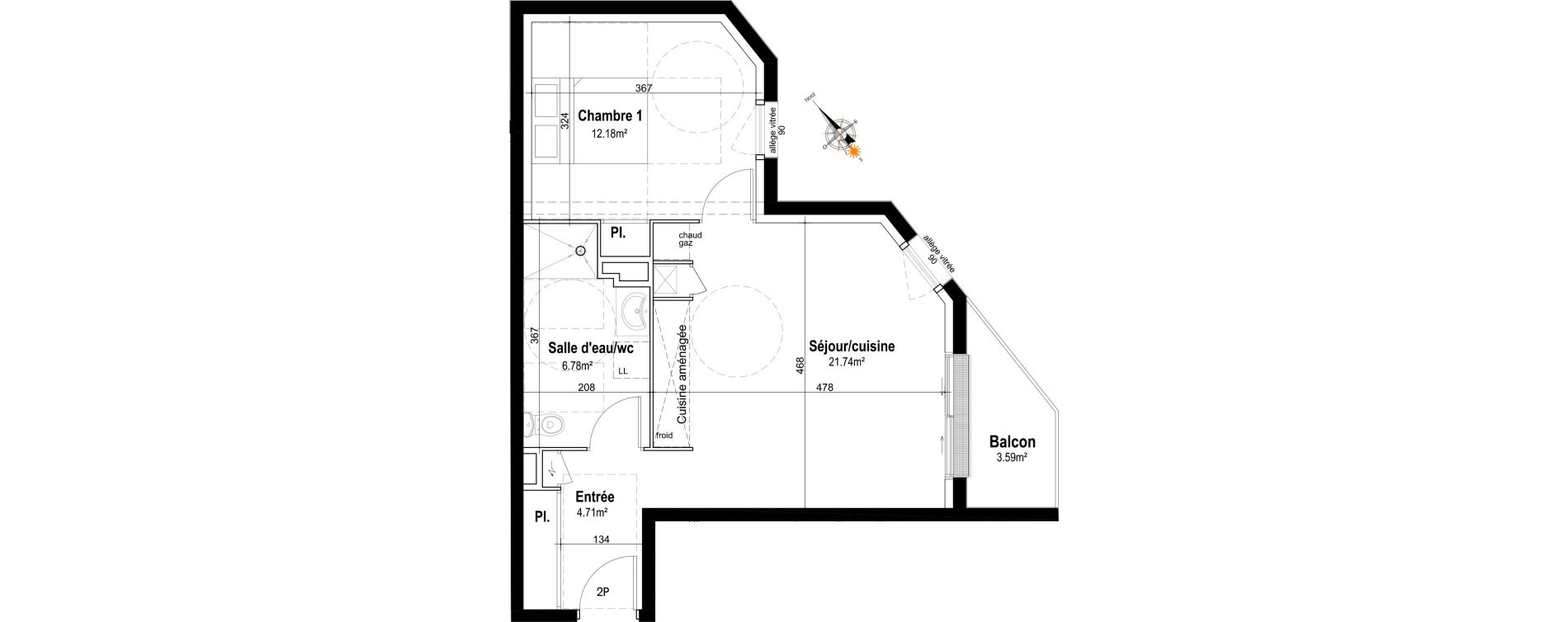 Appartement T2 de 45,41 m2 &agrave; Honfleur Centre