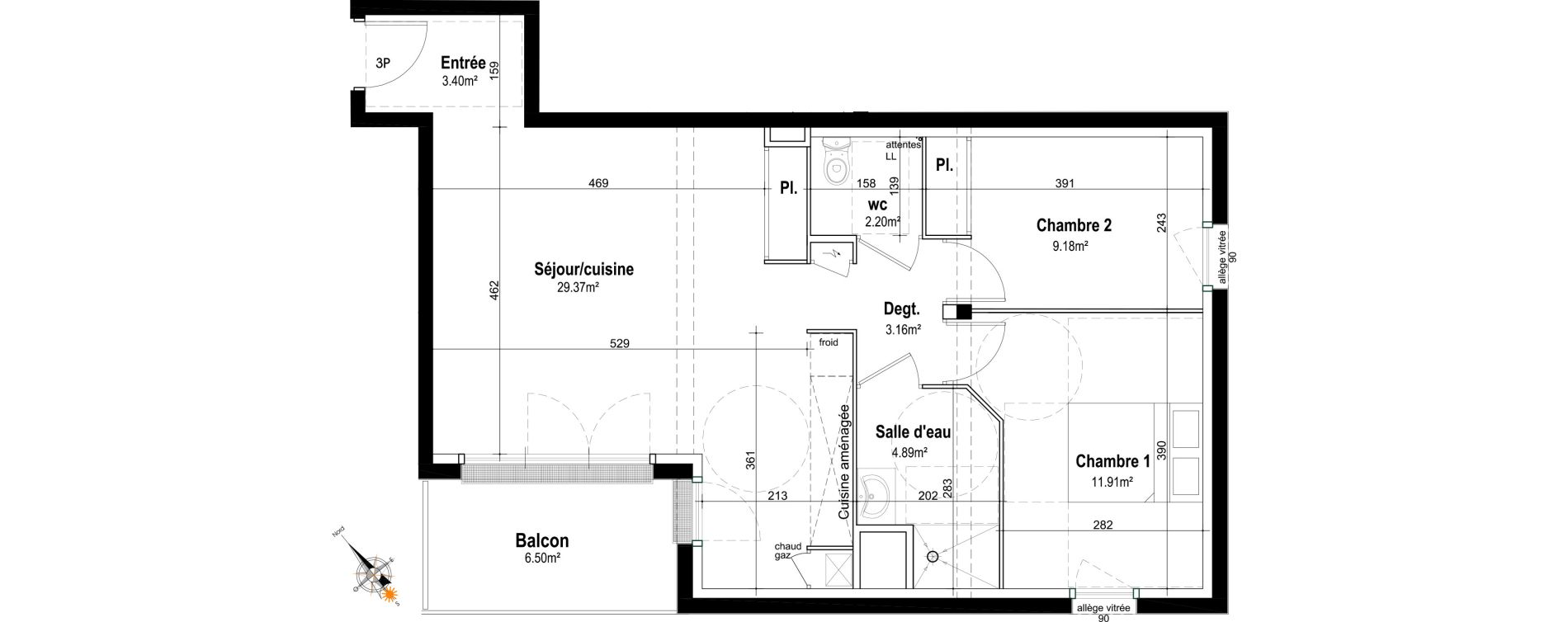 Appartement T3 de 64,11 m2 &agrave; Honfleur Centre