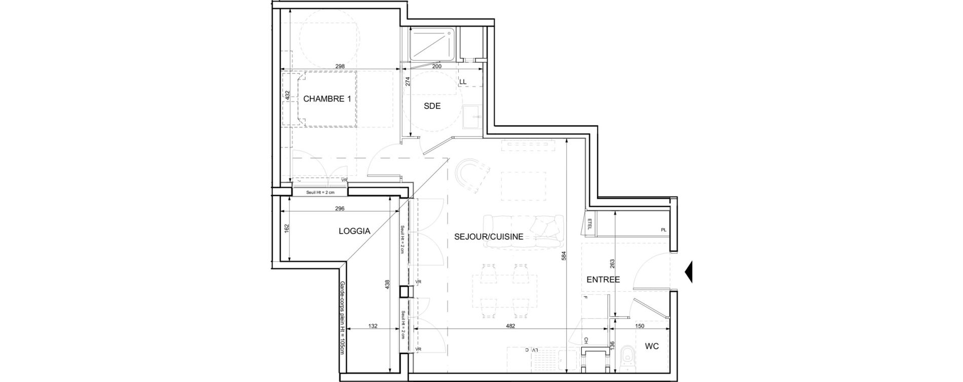 Appartement T2 de 50,66 m2 &agrave; Ifs Centre