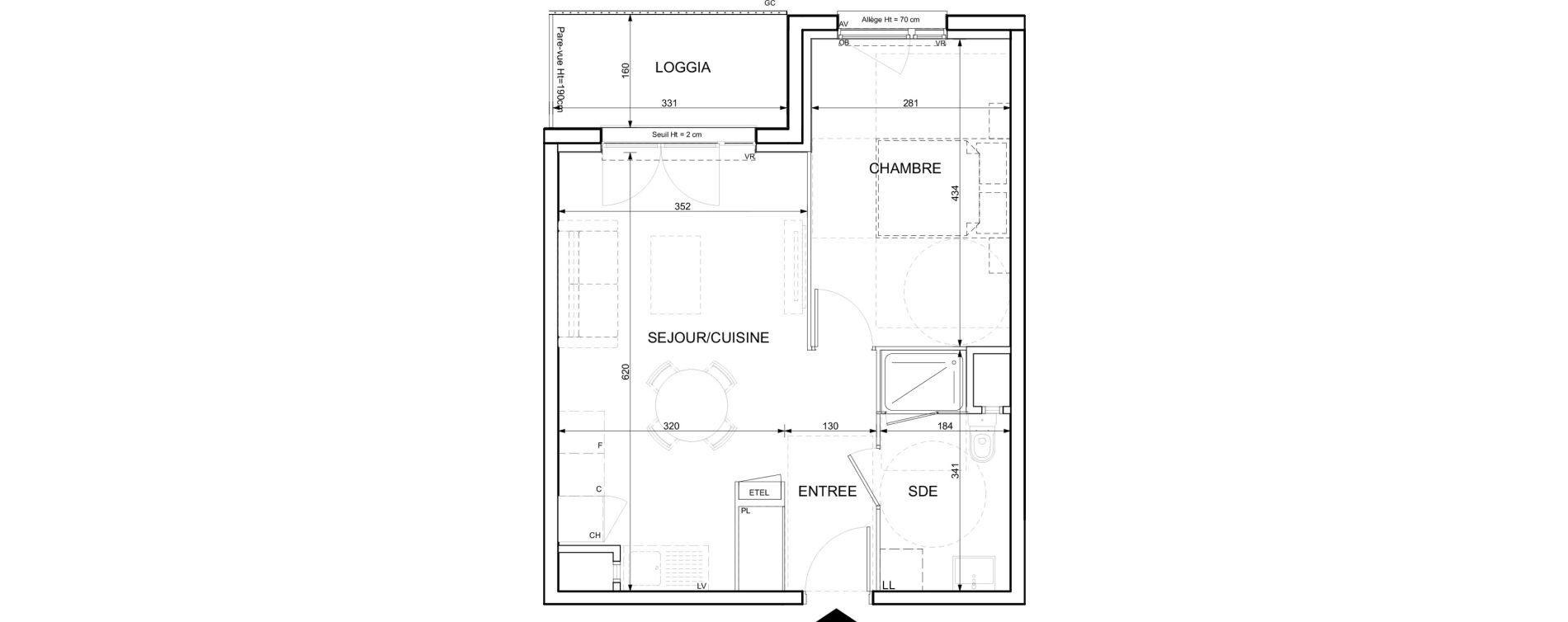 Appartement T2 de 42,28 m2 &agrave; Ifs Centre