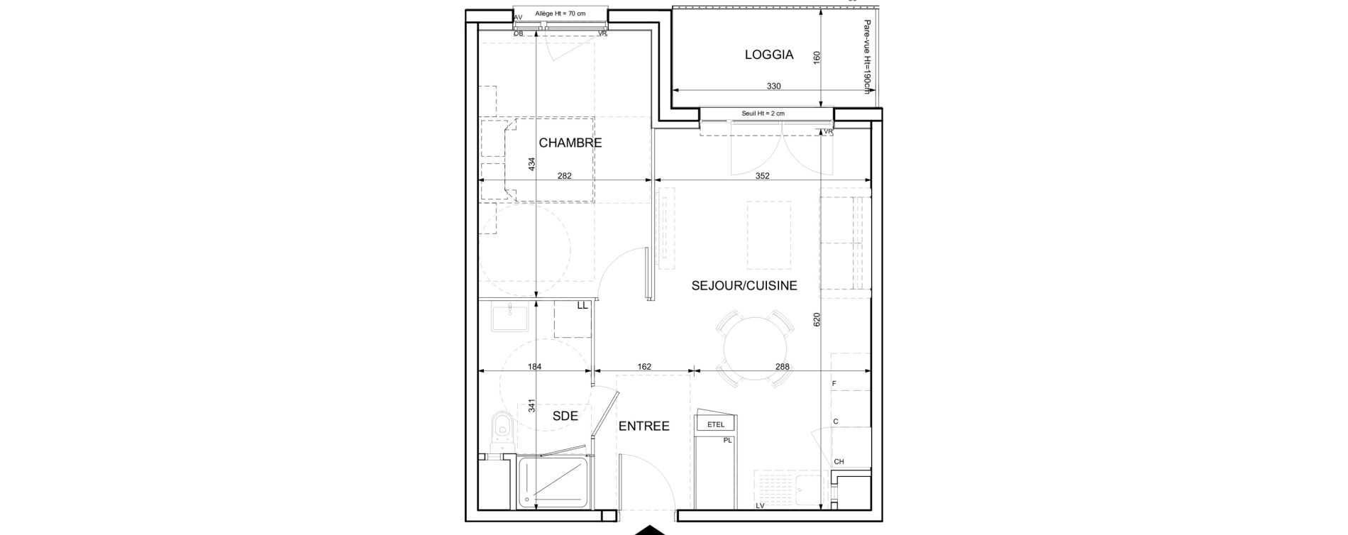 Appartement T2 de 42,43 m2 &agrave; Ifs Centre