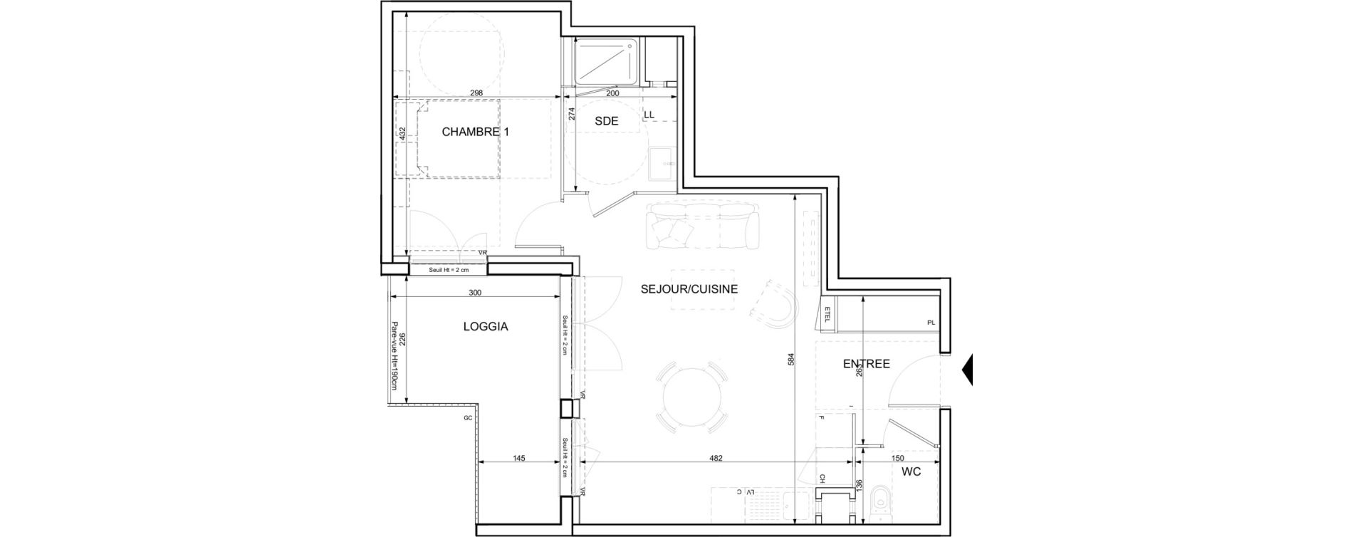 Appartement T2 de 50,66 m2 &agrave; Ifs Centre