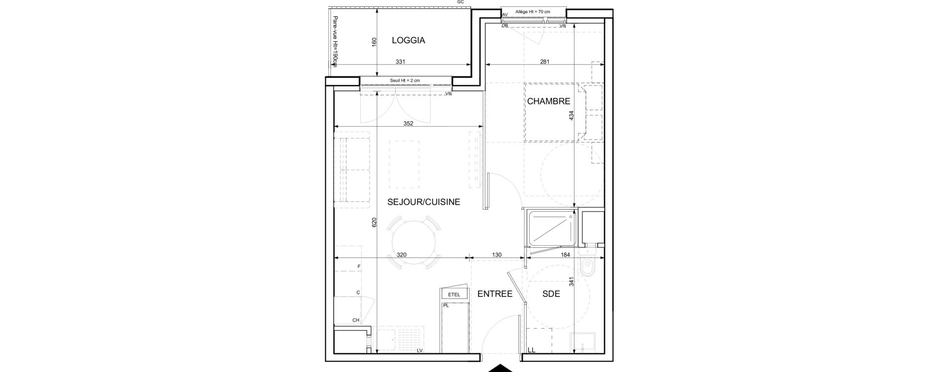 Appartement T2 de 42,28 m2 &agrave; Ifs Centre