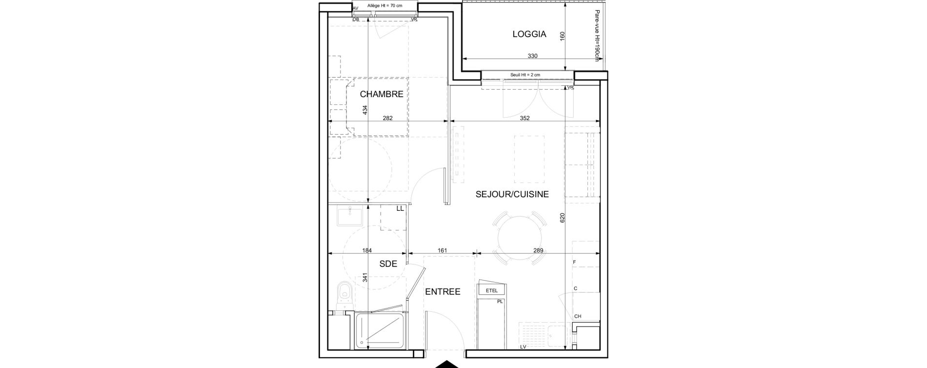 Appartement T2 de 42,43 m2 &agrave; Ifs Centre